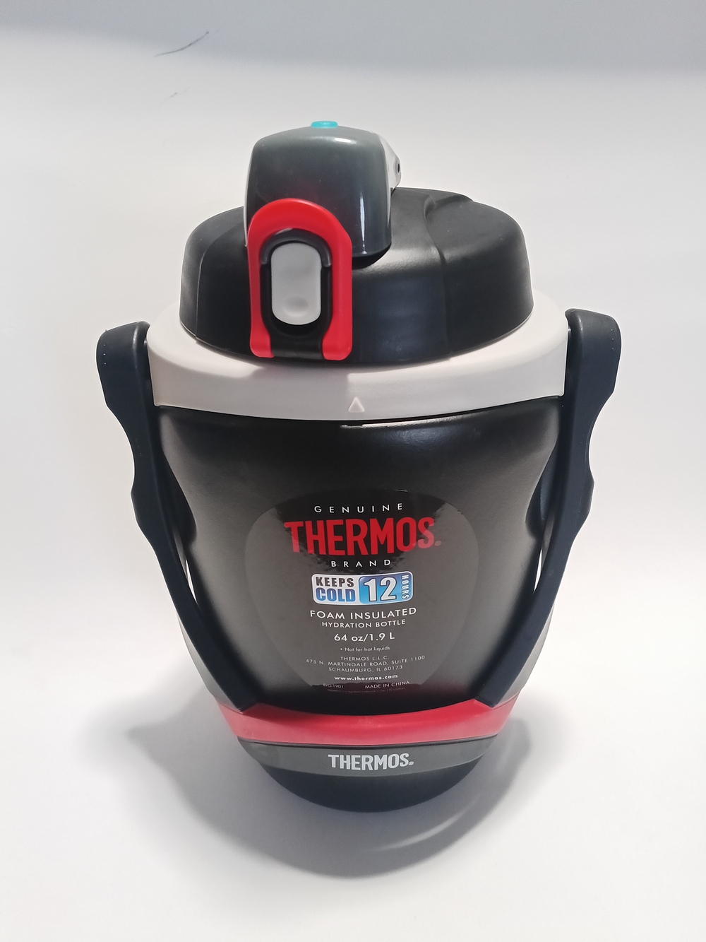 Thermos Insulated Hydration Bottle - Black with Red Accents Keeps Cold For 12 H